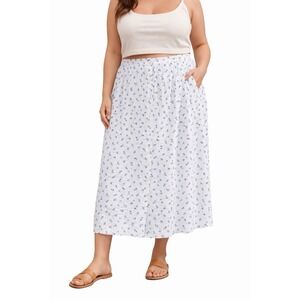 Sostanza Floral Midi Skirt XL Button Front Rayon Cottagecore Boho